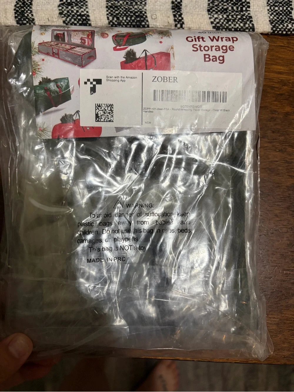 Clear Polyester Gift Wrap Storage Bag - Black Trim